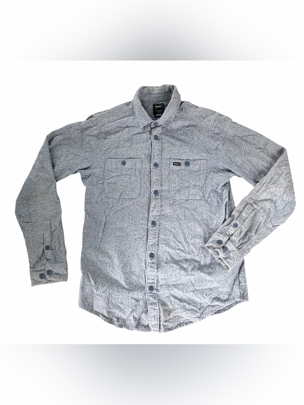 RVCA Men’s Sm Slim Fit Long Sleeve Button Up Blue Flannel Shirt